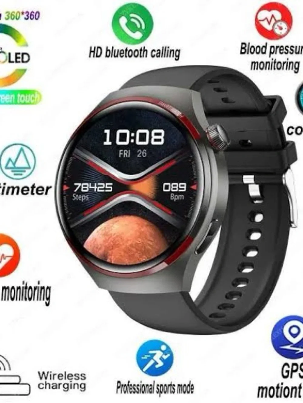 Black Smartwatch with Metal Body and Dual Straps